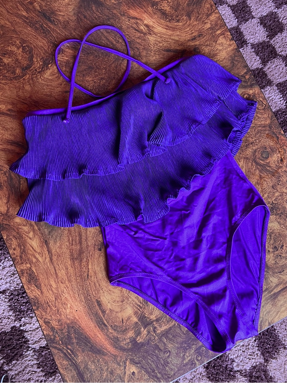 Vintage Purple Ruffle One-Piece Swimsuit